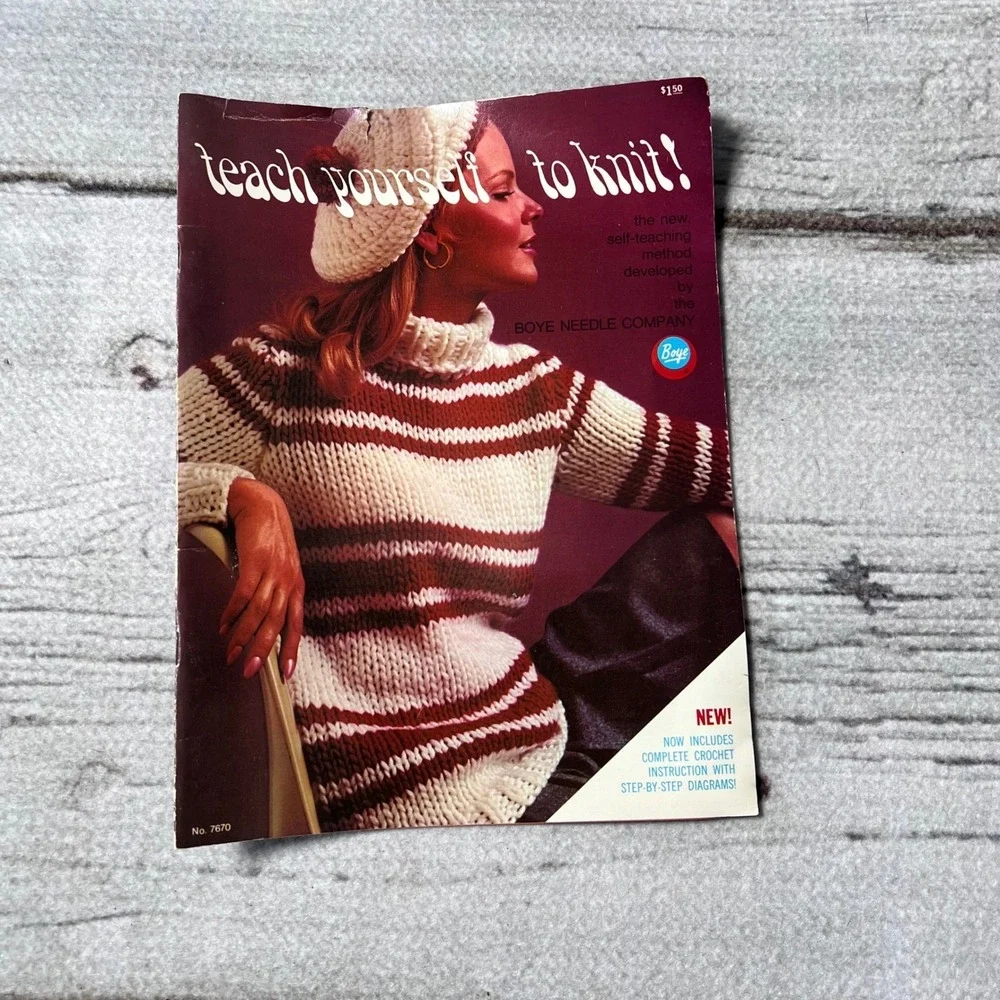Boye Needle Company Teach Yourself to Knit Vintage 1968 Craft Book Patterns